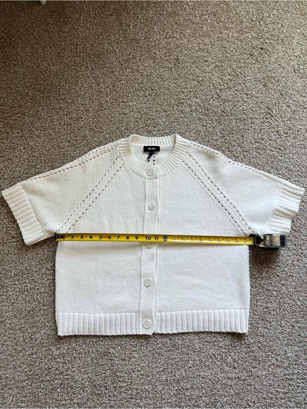 ME+EM Short-Sleeve Button-Front Knit Cardigan in White